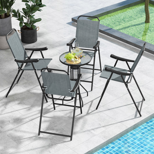 Patio Folding Bar Stool Set of 4 with Metal Frame and Footrest-Blue