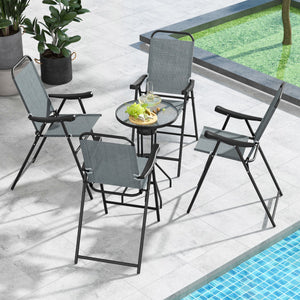 Patio Folding Bar Stool Set of 4 with Metal Frame and Footrest-Blue