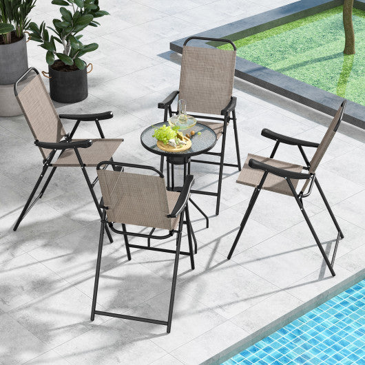 Patio Folding Bar Stool Set of 4 with Metal Frame and Footrest-Coffee