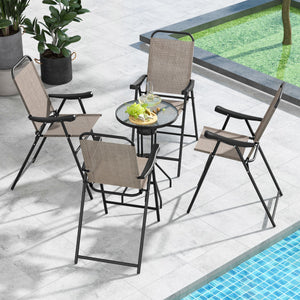 Patio Folding Bar Stool Set of 4 with Metal Frame and Footrest-Coffee