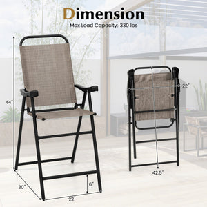 Patio Folding Bar Stool Set of 2 with Metal Frame and Footrest-Coffee