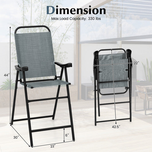 Patio Folding Bar Stool Set of 2 with Metal Frame and Footrest-Blue