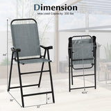 Patio Folding Bar Stool Set of 2 with Metal Frame and Footrest-Blue
