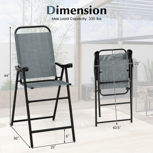 Patio Folding Bar Stool Set of 4 with Metal Frame and Footrest-Blue