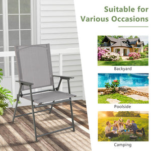 Set of 4 Patio Folding Chair Set with Rustproof Metal Frame-Gray