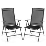 Set of 2 Adjustable Portable Patio Folding Dining Chair Recliners-Black