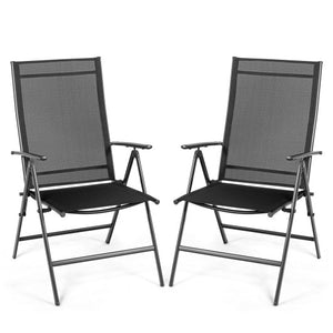 Set of 2 Adjustable Portable Patio Folding Dining Chair Recliners-Black