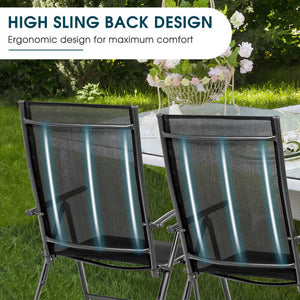 Set of 2 Adjustable Portable Patio Folding Dining Chair Recliners-Black