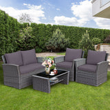 4 Pieces Patio Rattan Furniture Set Sofa Table with Storage Shelf Cushion-Gray
