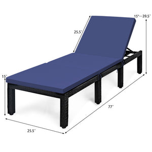 Patio Rattan Cushioned Height Adjustable Lounge Chair-Navy & Off White