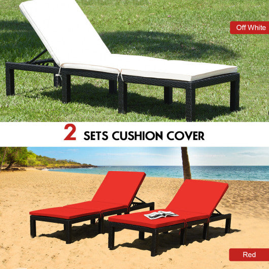 Patio Rattan Cushioned Height Adjustable Lounge Chair-Red & Off White