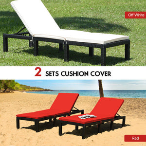 Patio Rattan Cushioned Height Adjustable Lounge Chair-Red & Off White