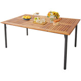7 Pieces Patio Wicker Cushioned Dining Set with Wood Armrest and Umbrella Hole