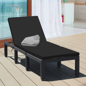 Patio Rattan Height Adjustable Lounge Chair with 2 Set of Cushion Cover-Black & Turquoise