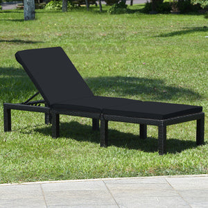 Patio Rattan Height Adjustable Lounge Chair with 2 Set of Cushion Cover-Black & Turquoise