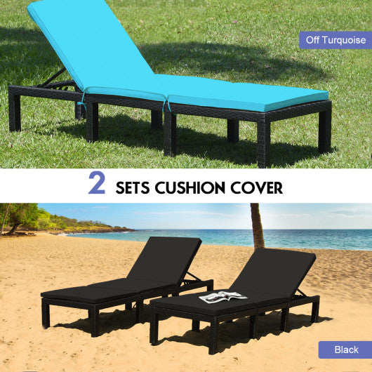 Patio Rattan Height Adjustable Lounge Chair with 2 Set of Cushion Cover-Black & Turquoise