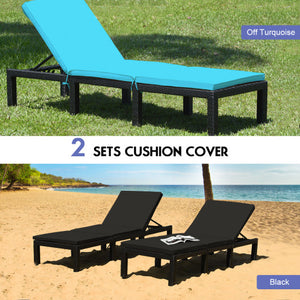 Patio Rattan Height Adjustable Lounge Chair with 2 Set of Cushion Cover-Black & Turquoise