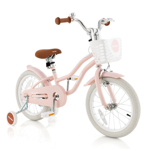 16 Inch Kids Bike with Front Handbrake and 2 Training Wheels-Pink