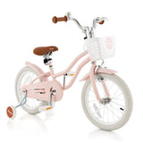 16 Inch Kids Bike with Front Handbrake and 2 Training Wheels-Pink