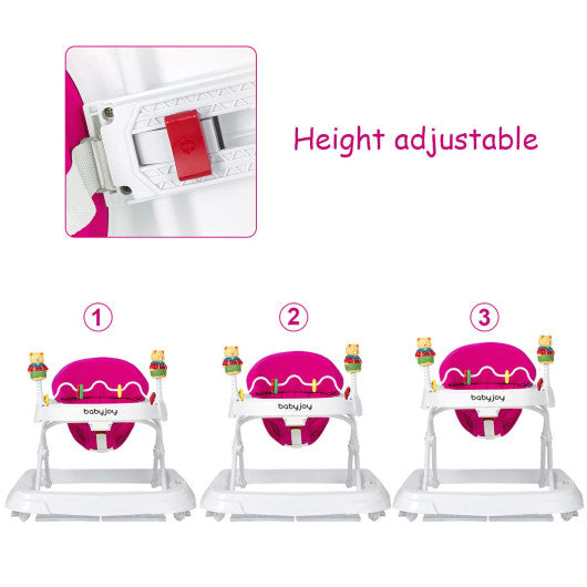Adjustable Height Removable Folding Portable Baby Walker-Pink