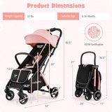 One-Hand Folding Portable Lightweight Baby Stroller with Aluminum Frame-Pink