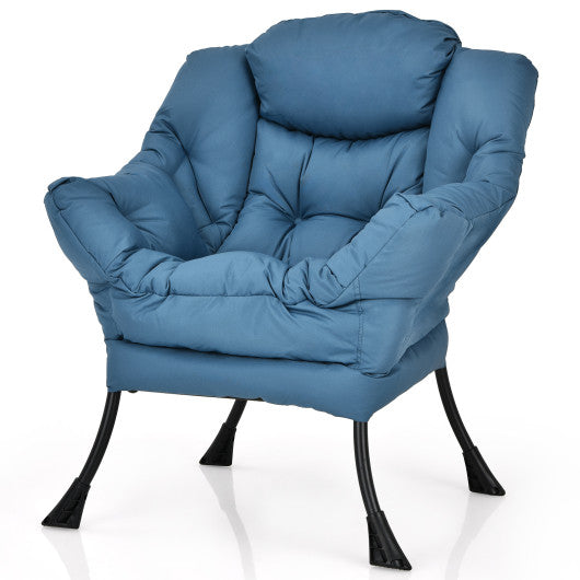 Modern Polyester Fabric Lazy Chair with Steel Frame and Side Pocket-Navy