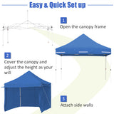 10 x 10 Feet Pop-up Gazebo with 5 Removable Zippered Sidewalls and Extended Awning-Blue