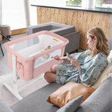 Portable Baby Bedside Bassinet with 5-level Adjustable Heights and Travel Bag-Pink
