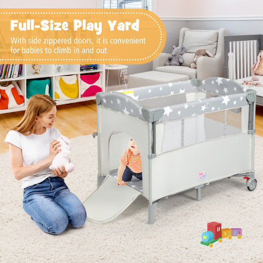 5-in-1  Portable Baby Beside Sleeper Bassinet Crib Playard with Diaper Changer-Beige
