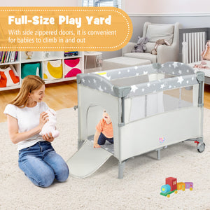 5-in-1  Portable Baby Beside Sleeper Bassinet Crib Playard with Diaper Changer-Beige