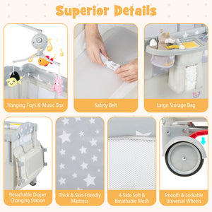 5-in-1  Portable Baby Beside Sleeper Bassinet Crib Playard with Diaper Changer-Beige