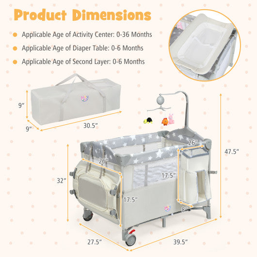 5-in-1  Portable Baby Beside Sleeper Bassinet Crib Playard with Diaper Changer-Beige