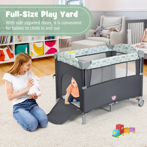 5-in-1  Portable Baby Beside Sleeper Bassinet Crib Playard with Diaper Changer-Gray