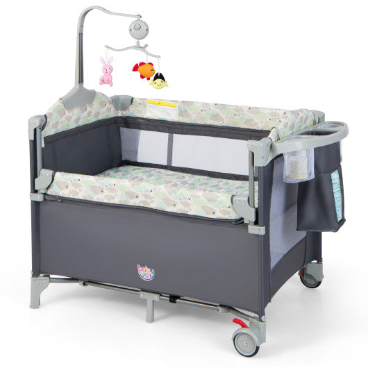 5-in-1  Portable Baby Beside Sleeper Bassinet Crib Playard with Diaper Changer-Gray