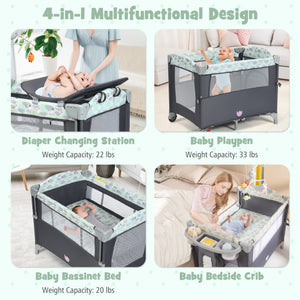 5-in-1  Portable Baby Beside Sleeper Bassinet Crib Playard with Diaper Changer-Gray