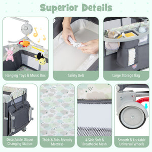 5-in-1  Portable Baby Beside Sleeper Bassinet Crib Playard with Diaper Changer-Gray