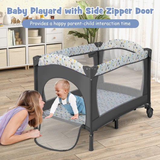 Multi-Functional Baby Playpen with Mattress and Removable Changing Table-Beige