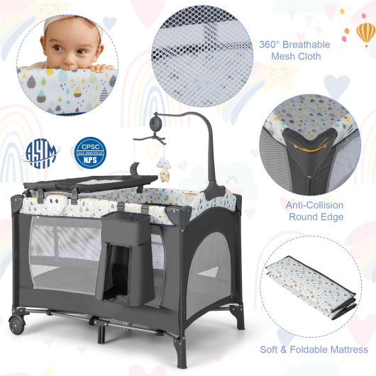 Multi-Functional Baby Playpen with Mattress and Removable Changing Table-Beige