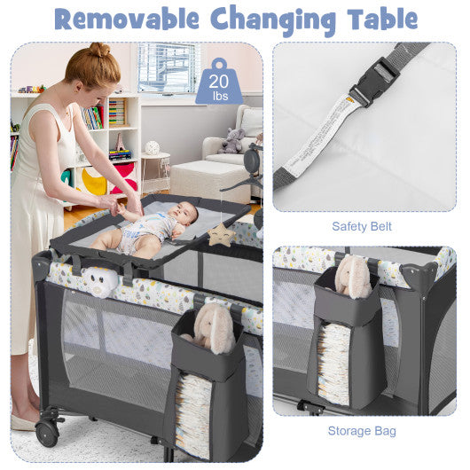 Multi-Functional Baby Playpen with Mattress and Removable Changing Table-Beige