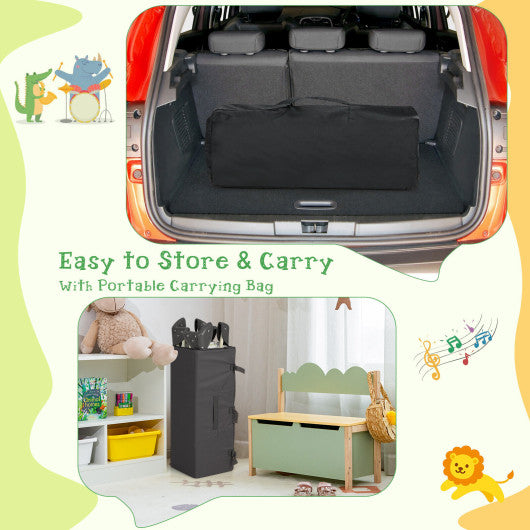 3-in-1 Convertible Portable Baby Playard with Music Box and Wheel and Brakes-Dark Gray