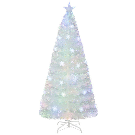 5/6/7 Feet Pre-Lit White Artificial Christmas Tree with Iridescent Leaves-6 ft