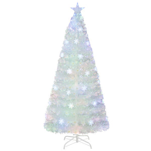 5/6/7 Feet Pre-Lit White Artificial Christmas Tree with Iridescent Leaves-6 ft