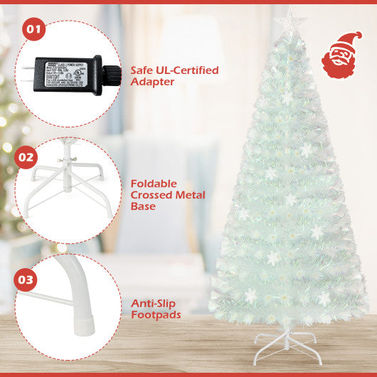 5/6/7 Feet Pre-Lit White Artificial Christmas Tree with Iridescent Leaves-6 ft