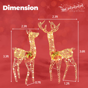 2 Pieces Lighted Reindeer Family with 200 LED Lights