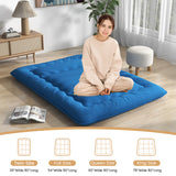 Foldable Futon Mattress with Washable Cover and Carry Bag for Camping Blue-Queen Size