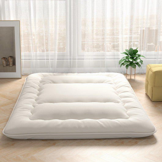 Queen/King/Twin/Full Futon Mattress Floor Sleeping Pad with Washable Cover Beige-Queen Size