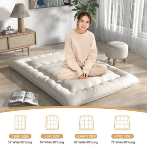 Queen/King/Twin/Full Futon Mattress Floor Sleeping Pad with Washable Cover Beige-Queen Size