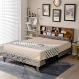 Full/Queen Size Upholstered Bed Frame with Storage Headboard-Queen Size
