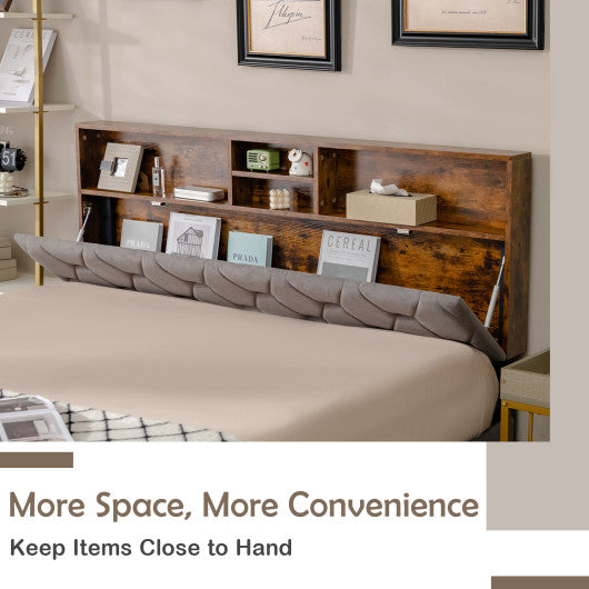 Full/Queen Size Upholstered Bed Frame with Storage Headboard-Queen Size