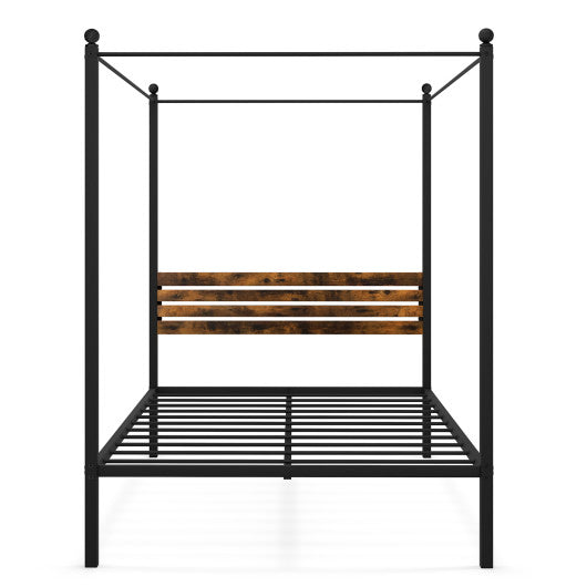 Queen Size Canopy Bed Frame with Under Bed Storage-Full Size